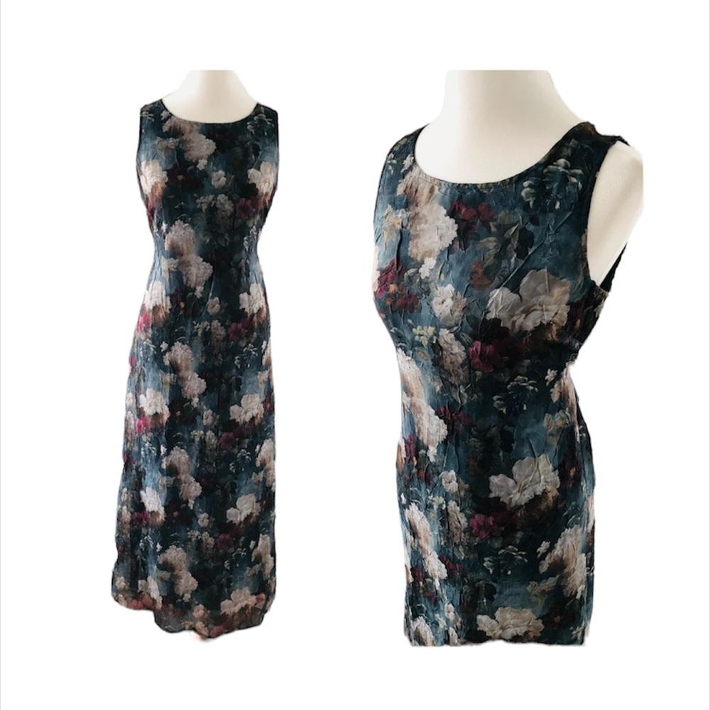 Vintage, All That Jazz green floral watercolors dress. Petite